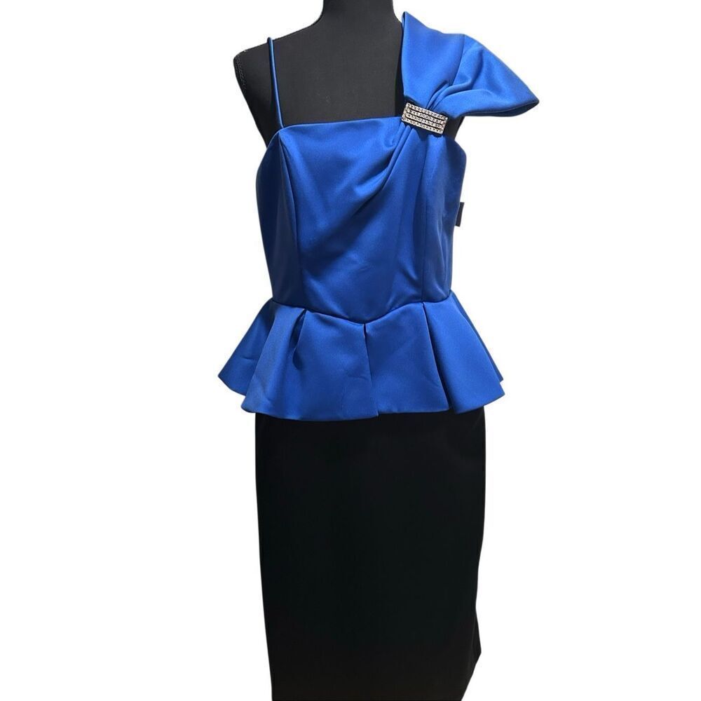 Darcy Royal Blue Peplum Sheath Dress Rhinestone Cocktail Party Sz 11/12